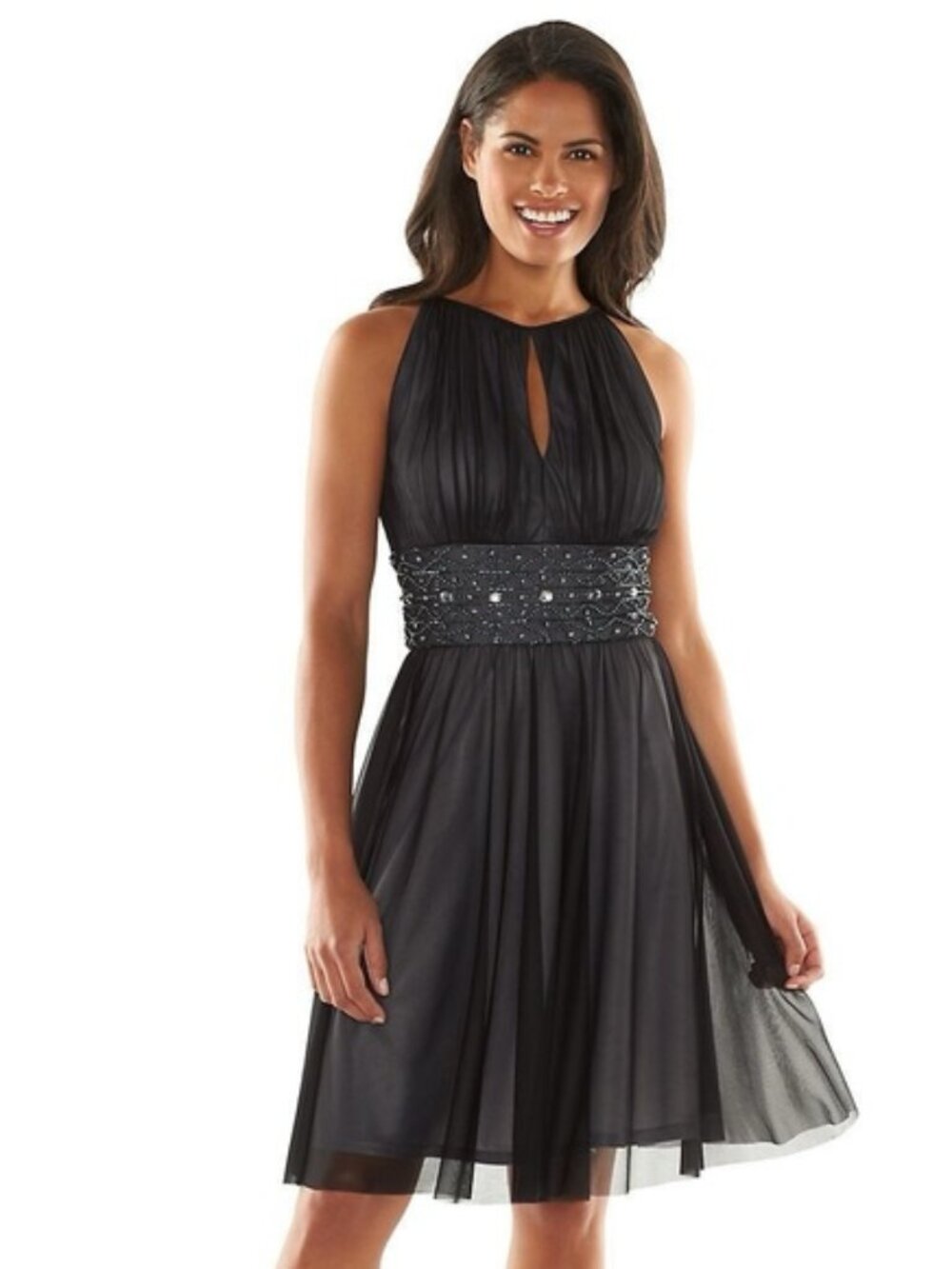Jessica Howard Gray Cocktail Dress Sleeveless Beaded Waist Size 12